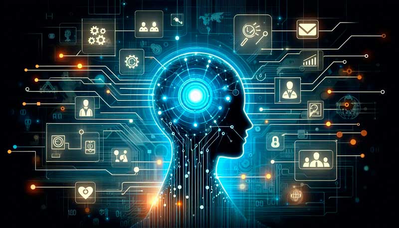 Ilustración de agentes IA optimizando flujos de trabajo de negocio